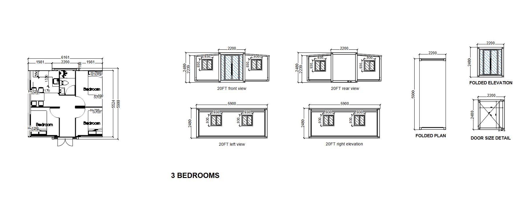 Layout 05 · 3 Bedrooms furnished plan