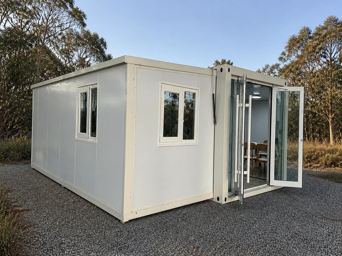 White modular home exterior