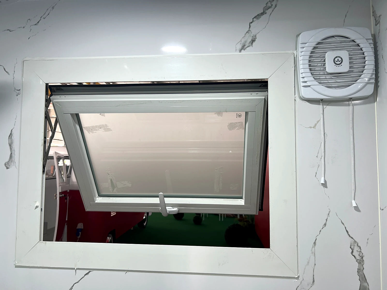 Bathroom awning window and fan