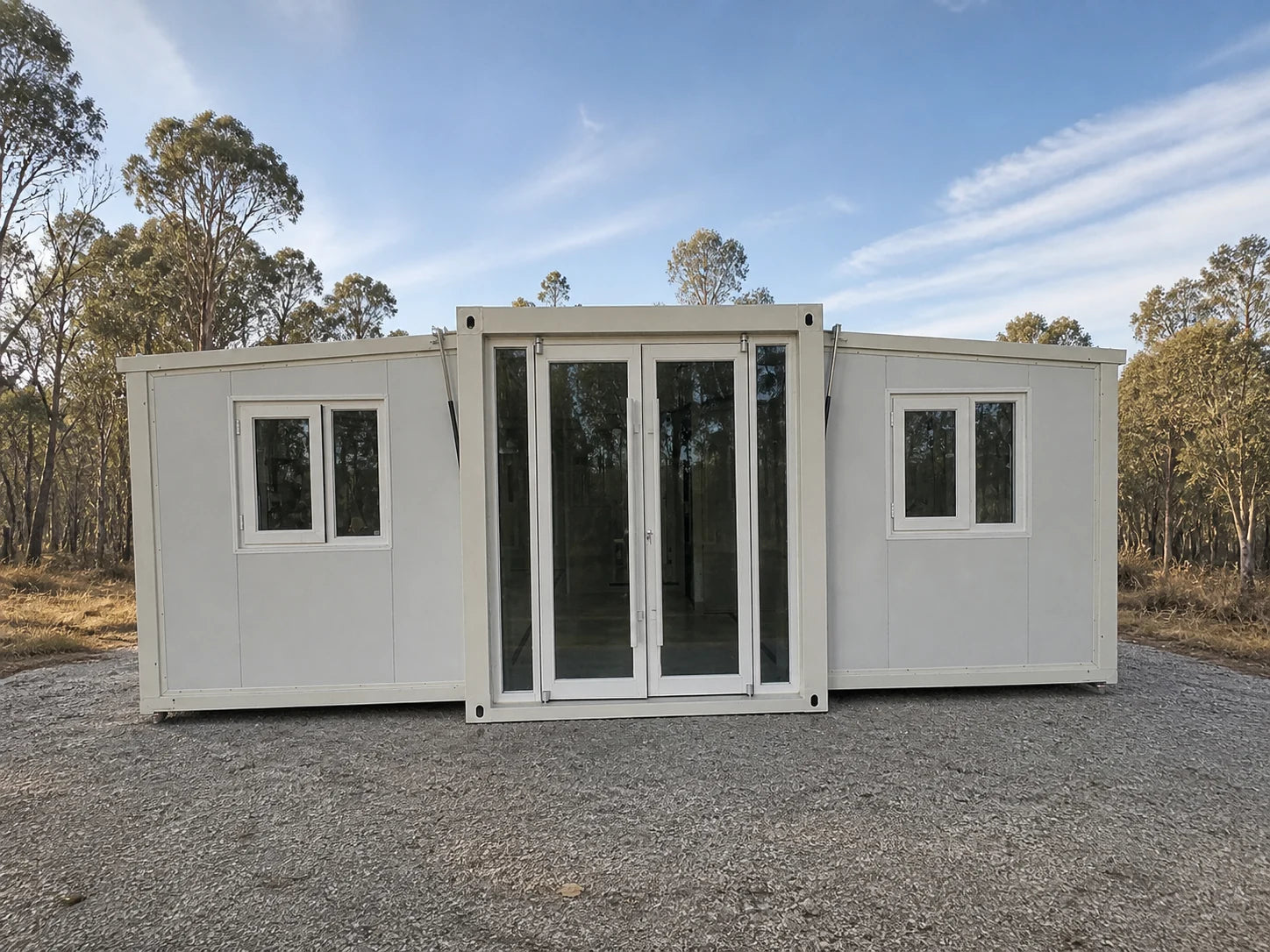 Modular home exterior inside the factory