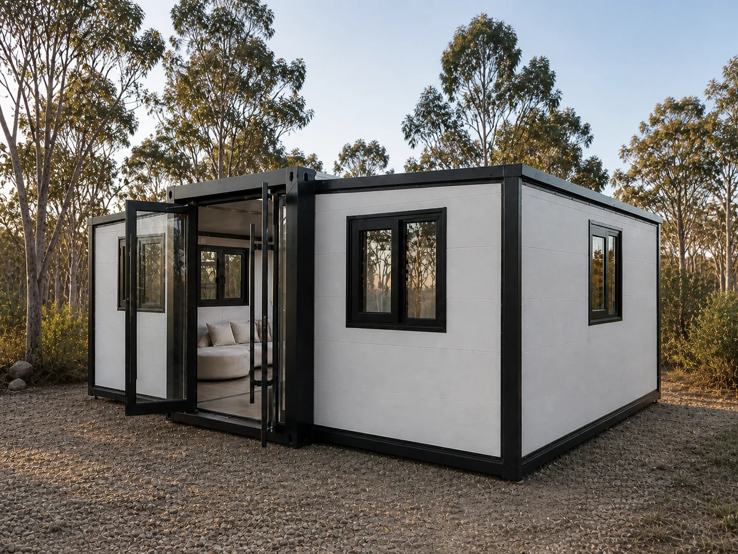 Modular home front exterior in an Australian landscape