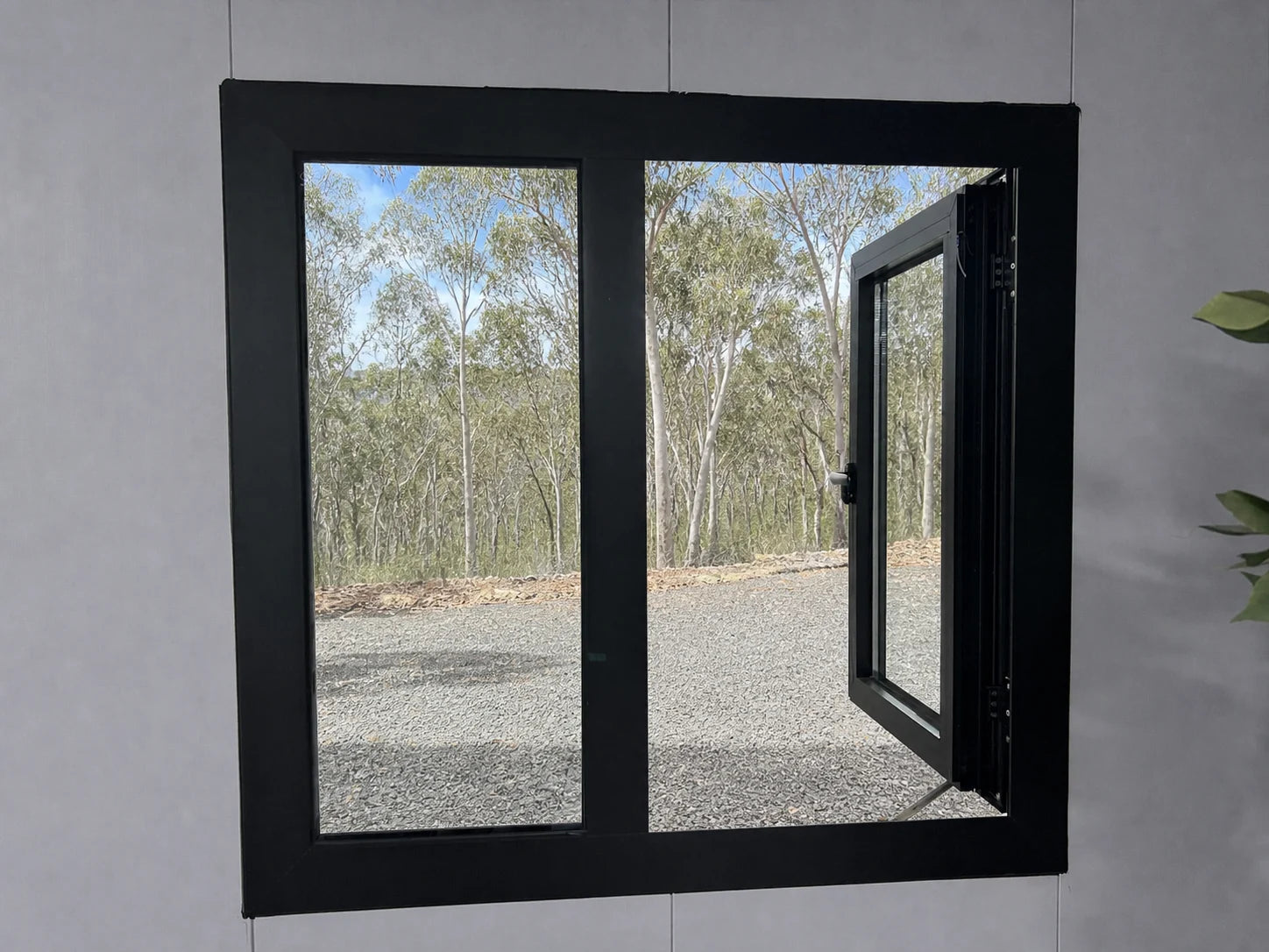 Black-framed exterior window detail