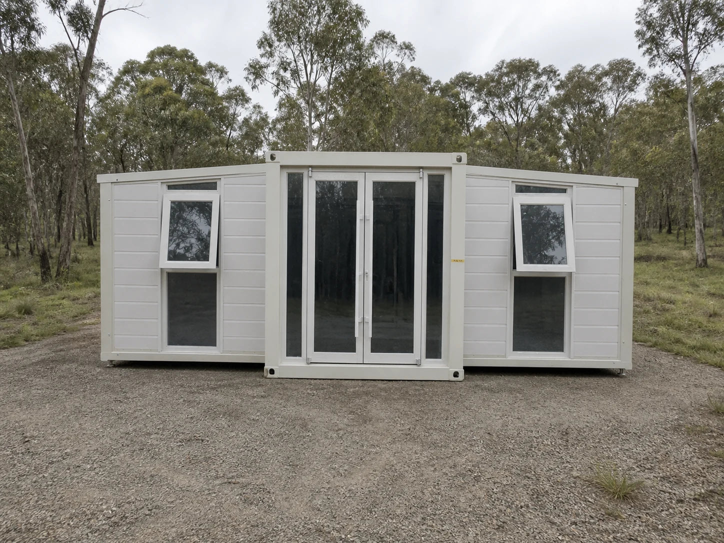 White modular home front exterior