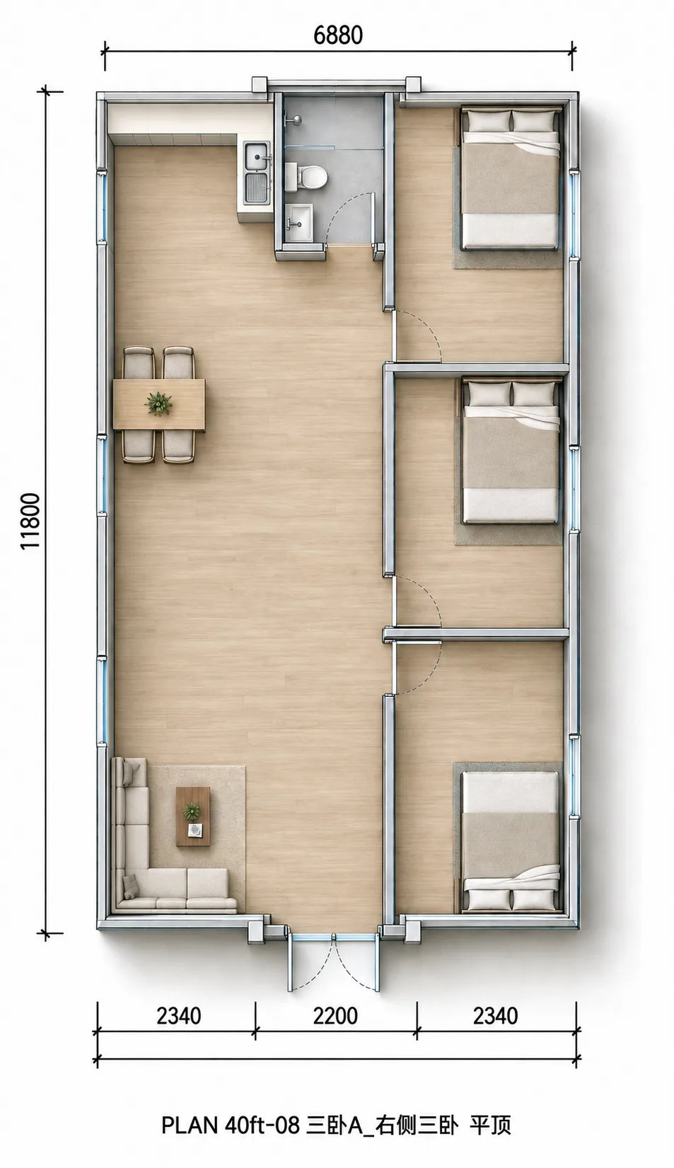 3 Bedrooms layout